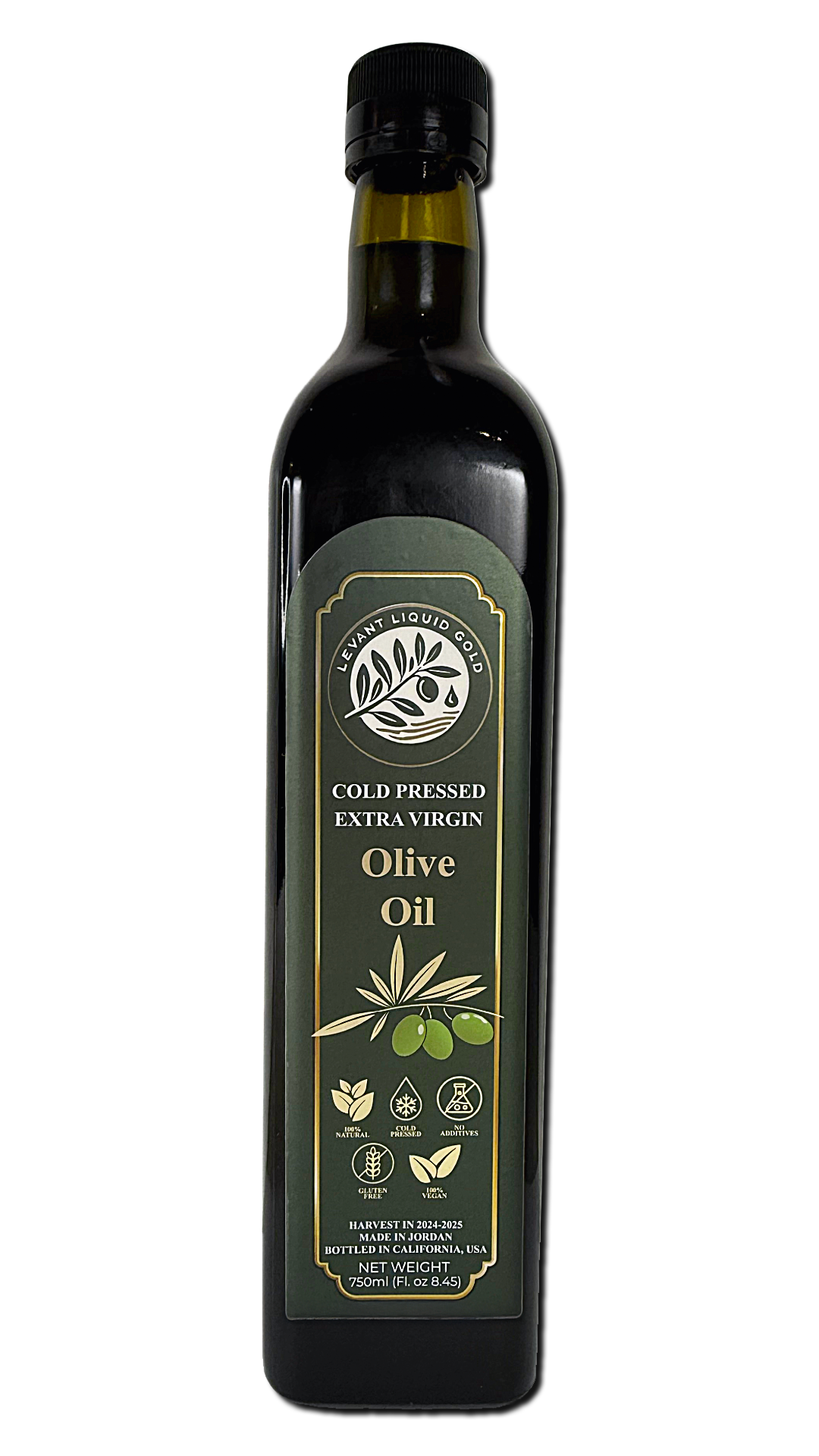 Premium Levantine Extra Virgin Olive Oil – Cold Pressed, Organic, 750mL – Jordanian Maysar Olives