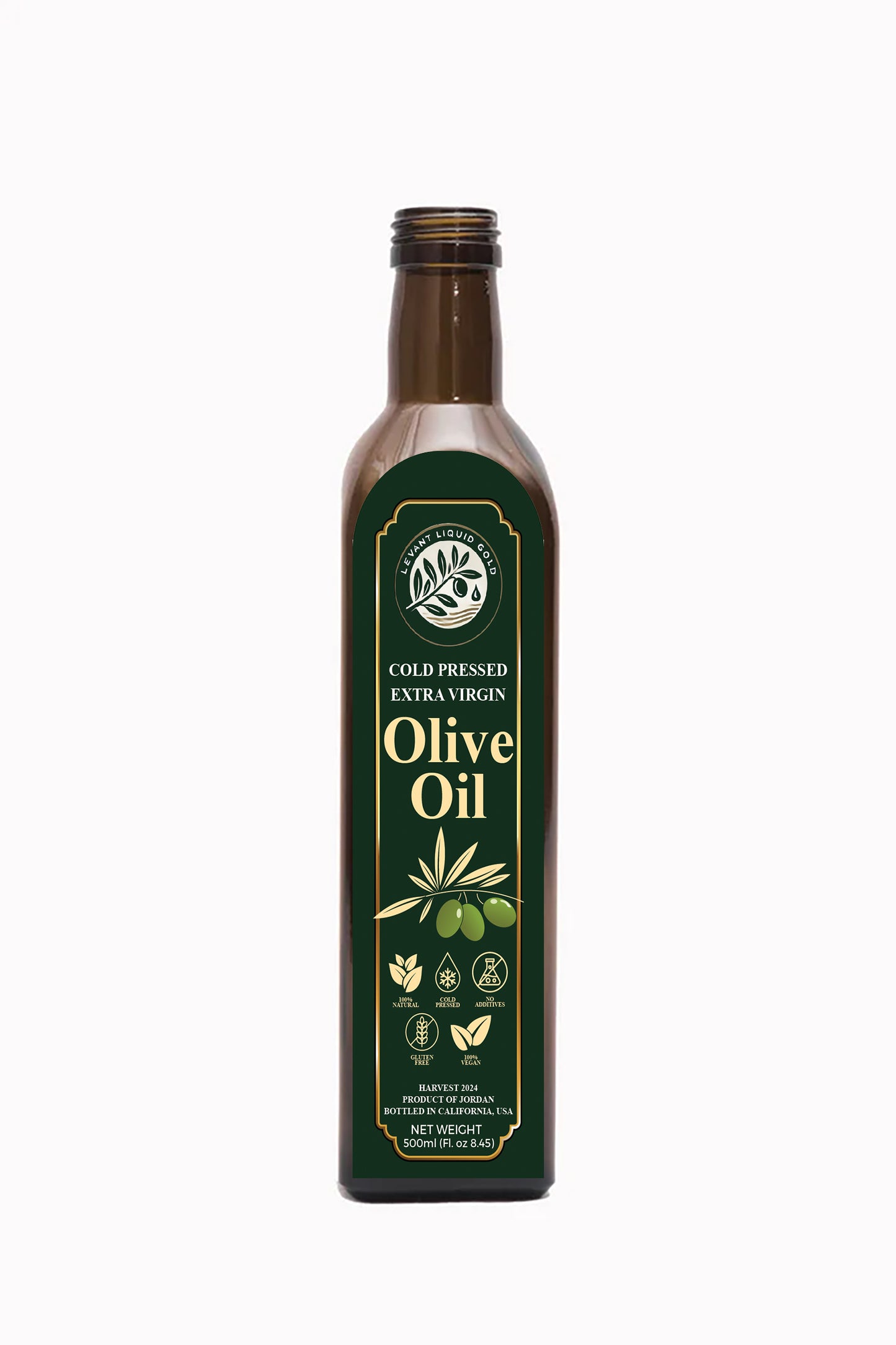 Premium Levantine Extra Virgin Olive Oil – Cold Pressed, Organic, 500mL – Jordanian Maysar Olives