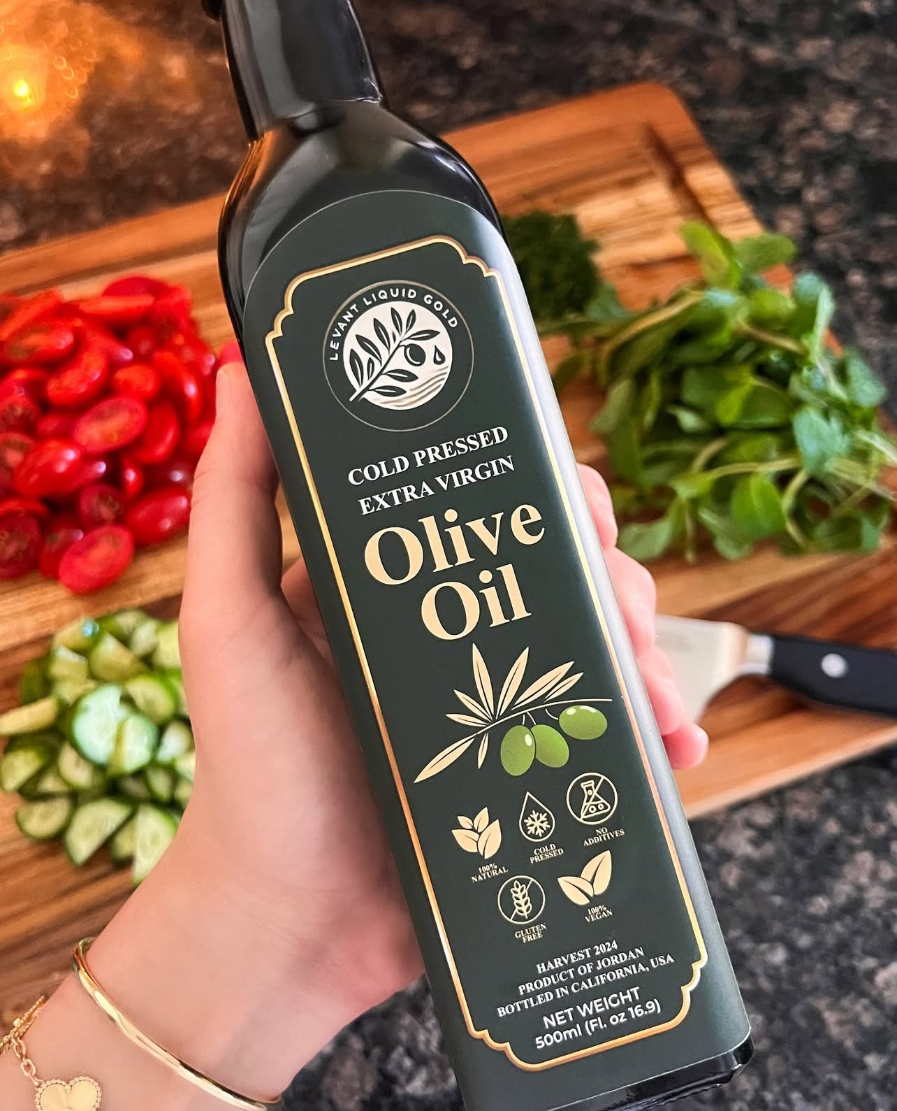 Premium Levantine Extra Virgin Olive Oil – Cold Pressed, Organic, 500mL – Jordanian Maysar Olives