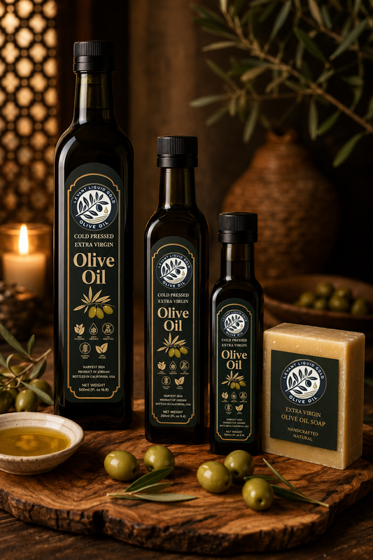 Ancient Jordanian Olive Oil Gift Set | Cold Pressed EVOO + Olive Oil Soap | Ajloun Jordan | Taster Kit to Full Collection