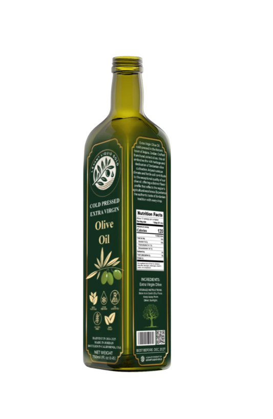Premium Levantine Extra Virgin Olive Oil – Cold Pressed, Organic, 750mL – Jordanian Maysar Olives